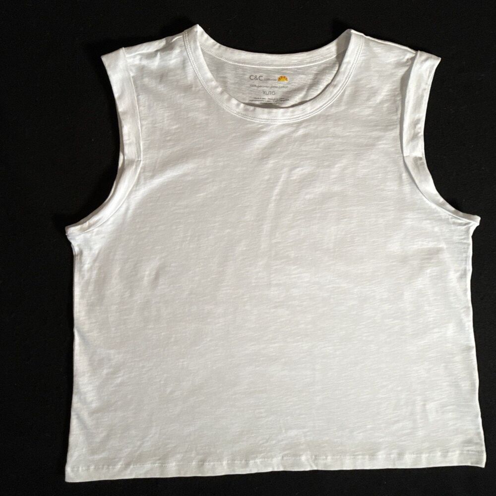 C&C California XL Tank Top Tee White Sleeveless 100% Pima Cotton Beachy EUC